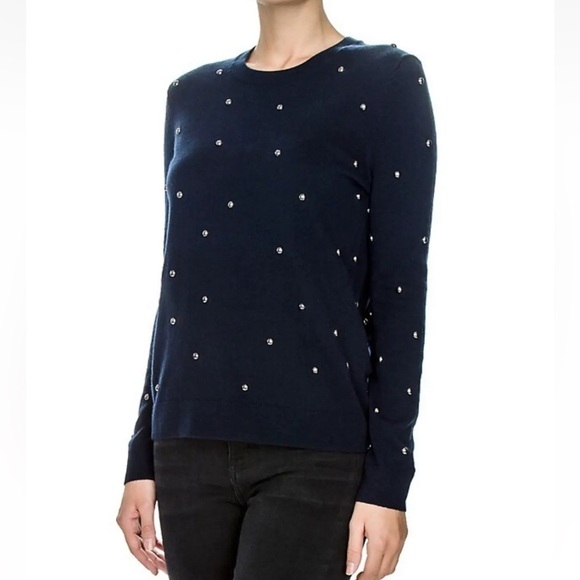 The Kooples | Embellished Navy Wool Cashmere Blend Sweater - Picture 1 of 6